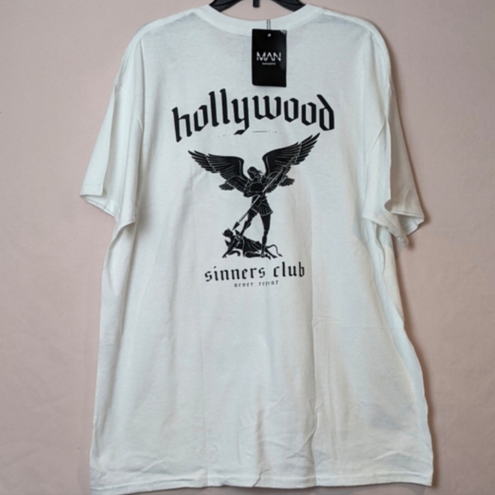 Boohoo Man Oversized Hollywood Sinners Club Black and White Short Sleeve Tee M
